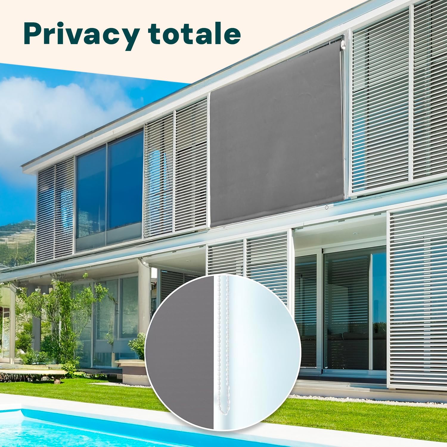 Tenda da Sole a Caduta 250x150 cm con Rullo in Alluminio, Parasole Esterno Grigio, Attacco Soffitto Incluso