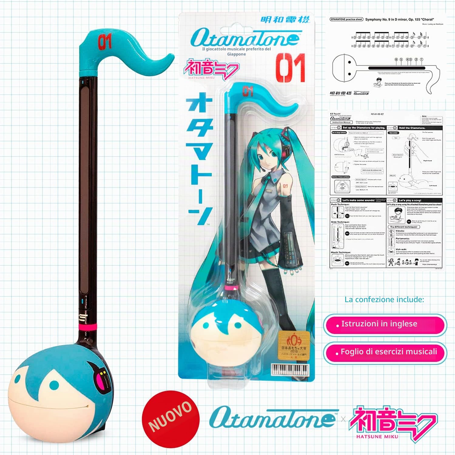 Otamatone Classic Hatsune Miku Vocaloid [licenza ufficiale] strumento musicale elettronico giapponese sintetizzatore portatile dal Giappone Maywa Denki per bambini e adulti regalo | Maywa Denki - Sintetizzatore musicale portatile dal Giappone per bambini,