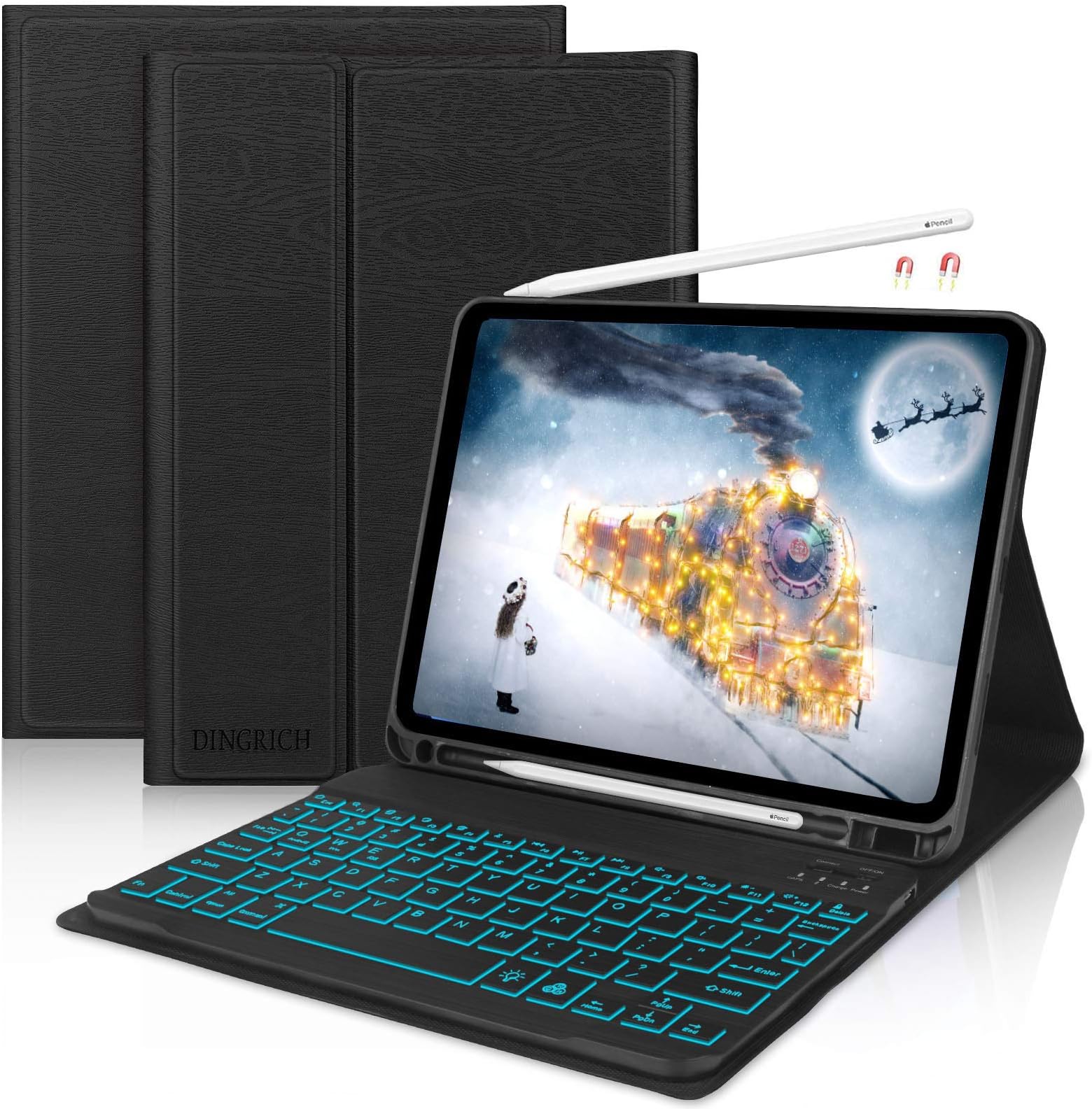 iPad Air 5th/4th Generation Case with Keyboard, iPad Pro 11 Inch Case with Keyboard, 7 Color Backlit Bluetooth Detachable Keyboard for iPad Air 10.9"/iPad Pro 11(2018/2020/2021/2022), Black