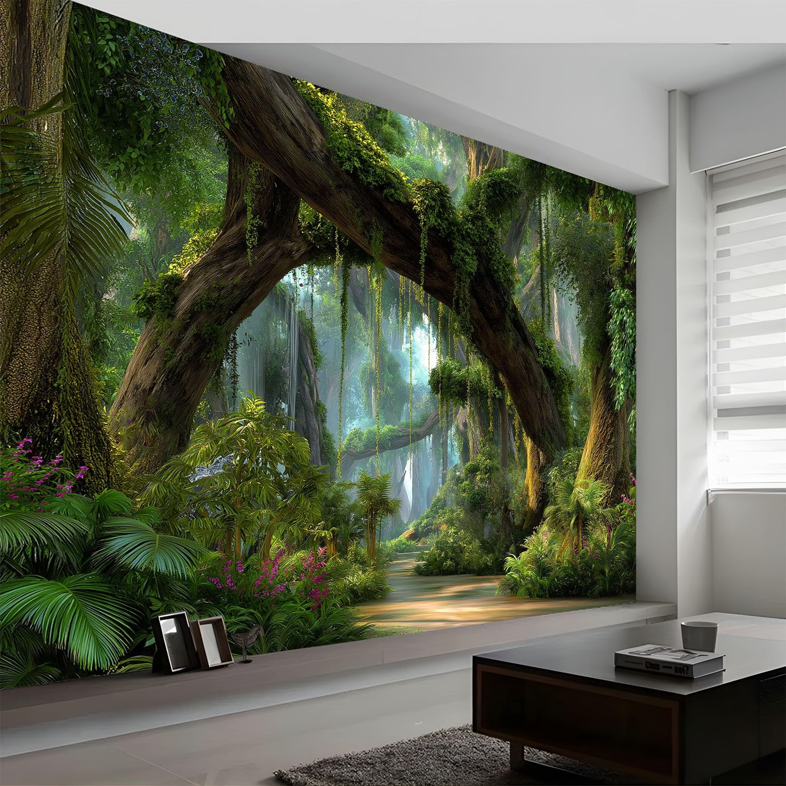3D Fototapete Fantasy Tropen Regenwald 400 x 280 (B x H) Wandbild Magie Dschungel, Vliestapete für Wohnzimmer Schlafzimmer TV-Hintergrund – Moderne Wanddeko Grün