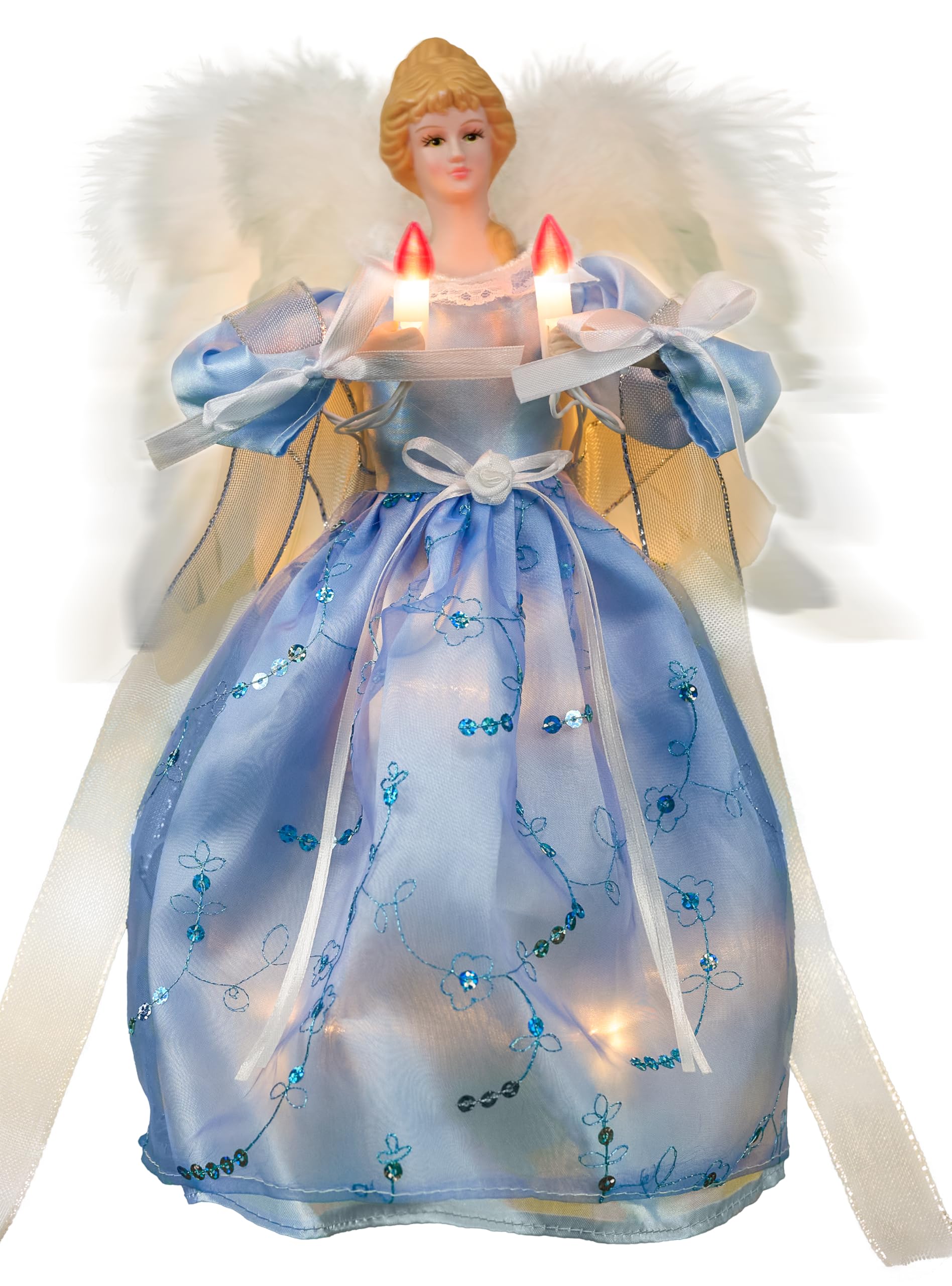 Cyraft Moving Angel Tree Topper with Lights, 30cm Blue, Separately Controlled Flapping Wings and Bright LEDs, 6 On / 18 Off Hours Cycle