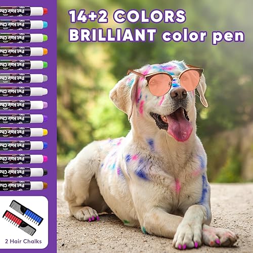 Miniatura 6 de 14 + 2 colores de color de pelo de perro - Juego de esmalte de uñas lavable para mascotas para ideas de mascotas, accesorios creativos para perros,