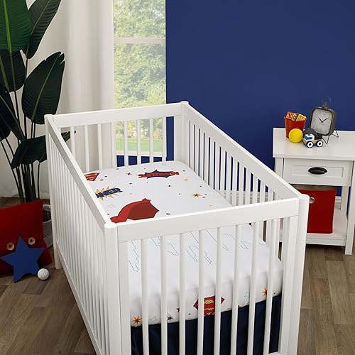 Vista 23 de Warner Brothers Looney Tunes Best Buds - Sábana bajera ajustable para cuna, color blanco, azul pastel, rosa y amarillo Bugs Bunny, Tweety