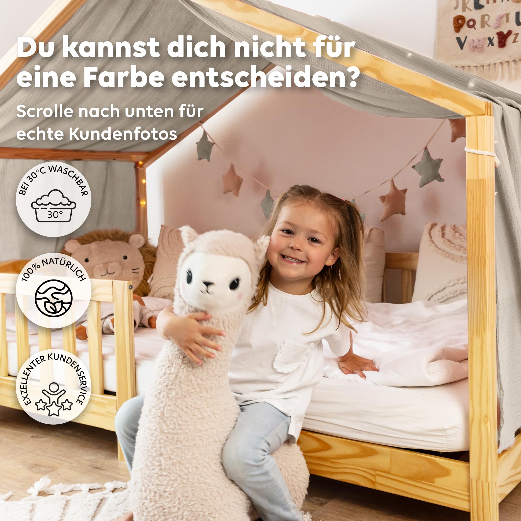 lilimaus Hausbett Himmel [in 12 Farben] Betthimmel Hausbett aus 100% Baumwolle Musselin - Stoffhimmel für Hausbett Deko Mädchen & Jungen - Himmel für Hausbett Kinder - Bett Vorhang Kinderbett