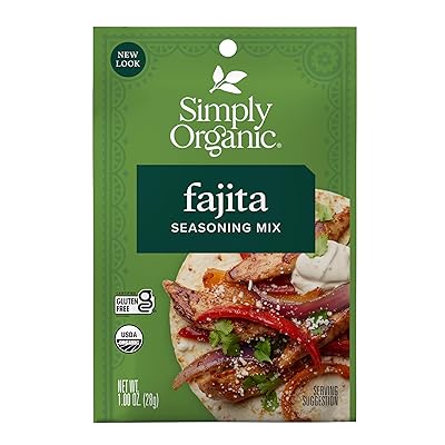 Simply Organic Fajita Seasoning Mix, Gluten Free, Certified Organic, Kosher - Chicken Fajita Seasoning - Pure Flavor for Tacos, Stir-Fries, Mexican Dishes, and More | 1.13 Ounce Pack of 12