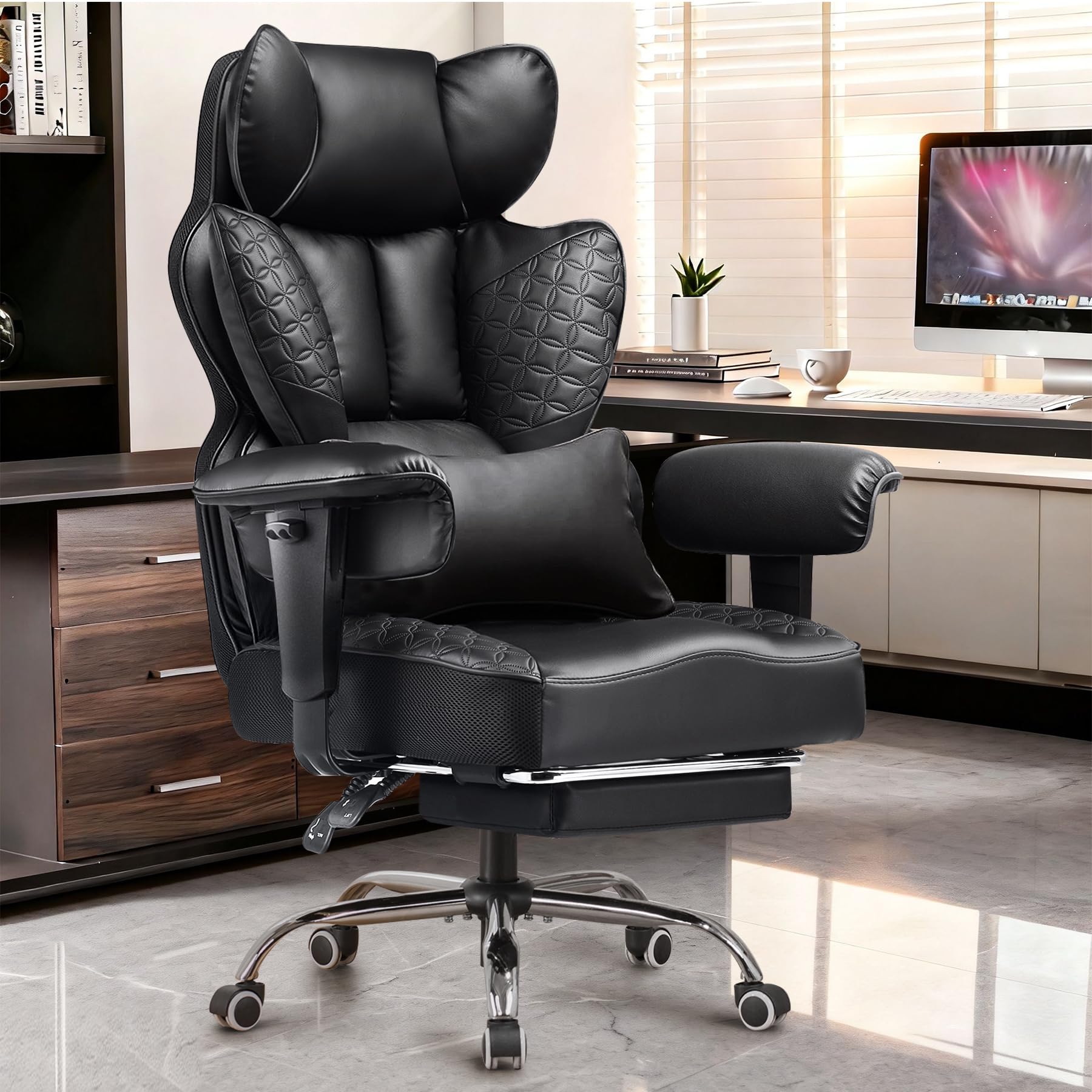 COMHOMA Big and Tall Office Chair 400LBS Heavy Duty Gaming Chair with Deluxe Embossing Leather High Back Wider