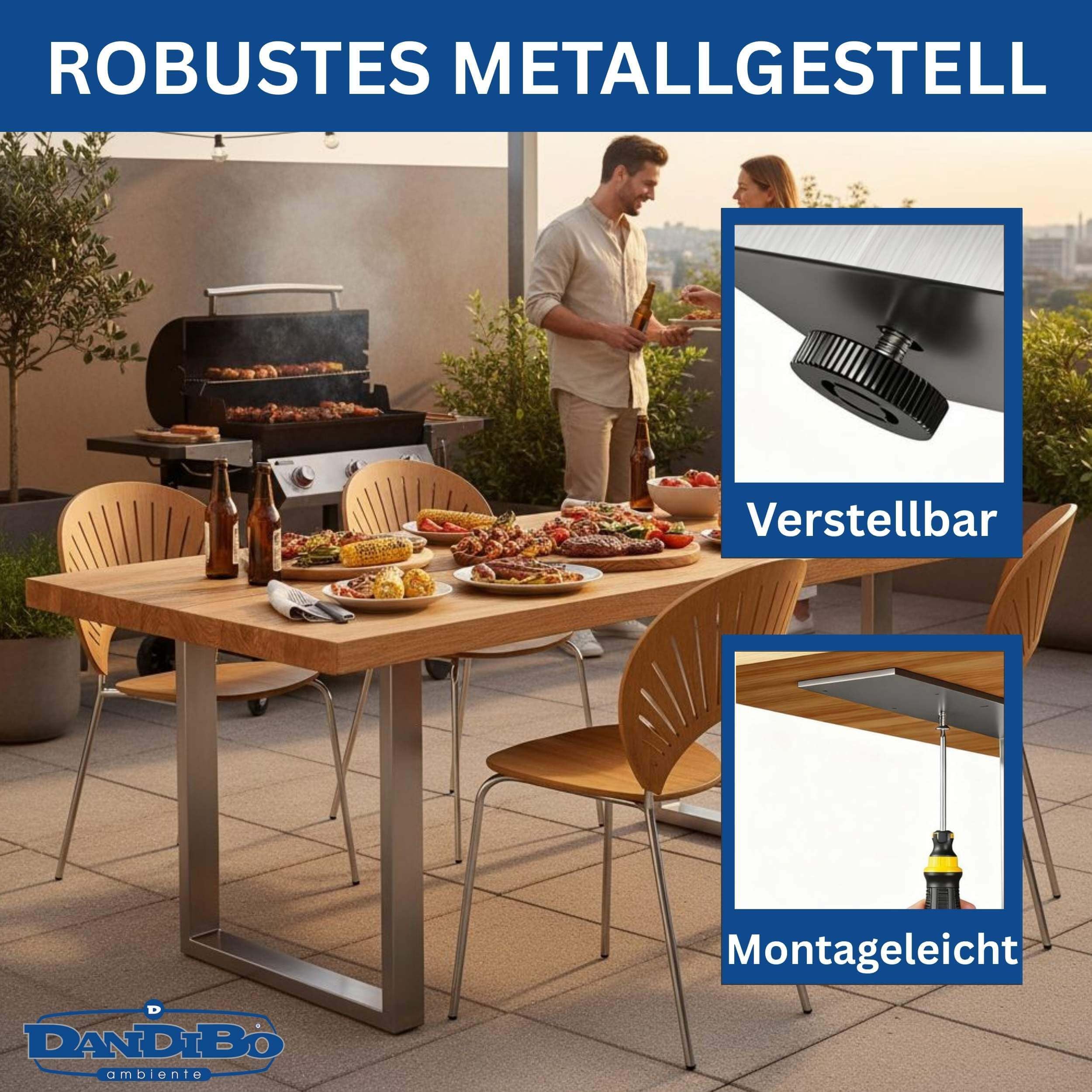 DanDiBo 2 patas de mesa de acero inoxidable, 72 x 80 cm, altura regulable, patas para muebles, patas de mesa (72 x 70 cm)