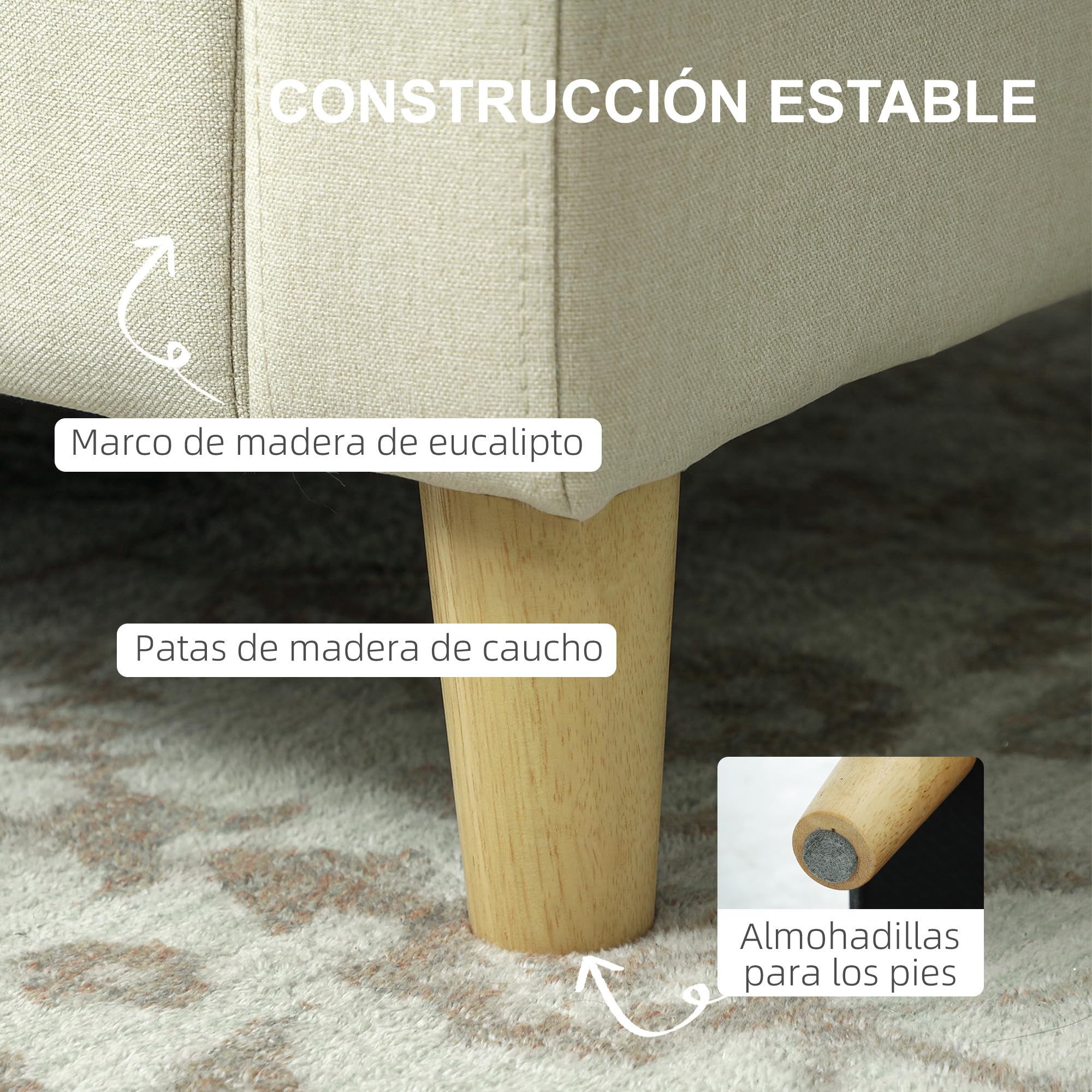 HOMCOM Sofá de 2 Plazas Tapizado en Lino Sintético con Espacio de Almacenamiento Oculto Sofá de Salón con 2 Almohadas Bolsillo y Patas de Madera Carga 240 kg 135x72x84 cm Beige