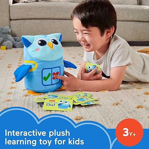 Miniatura 2 de Fisher-Price Juguete de aprendizaje preescolar para adivinar y presionar búho, peluche electrónico con tarjetas y juegos interactivos para niños a