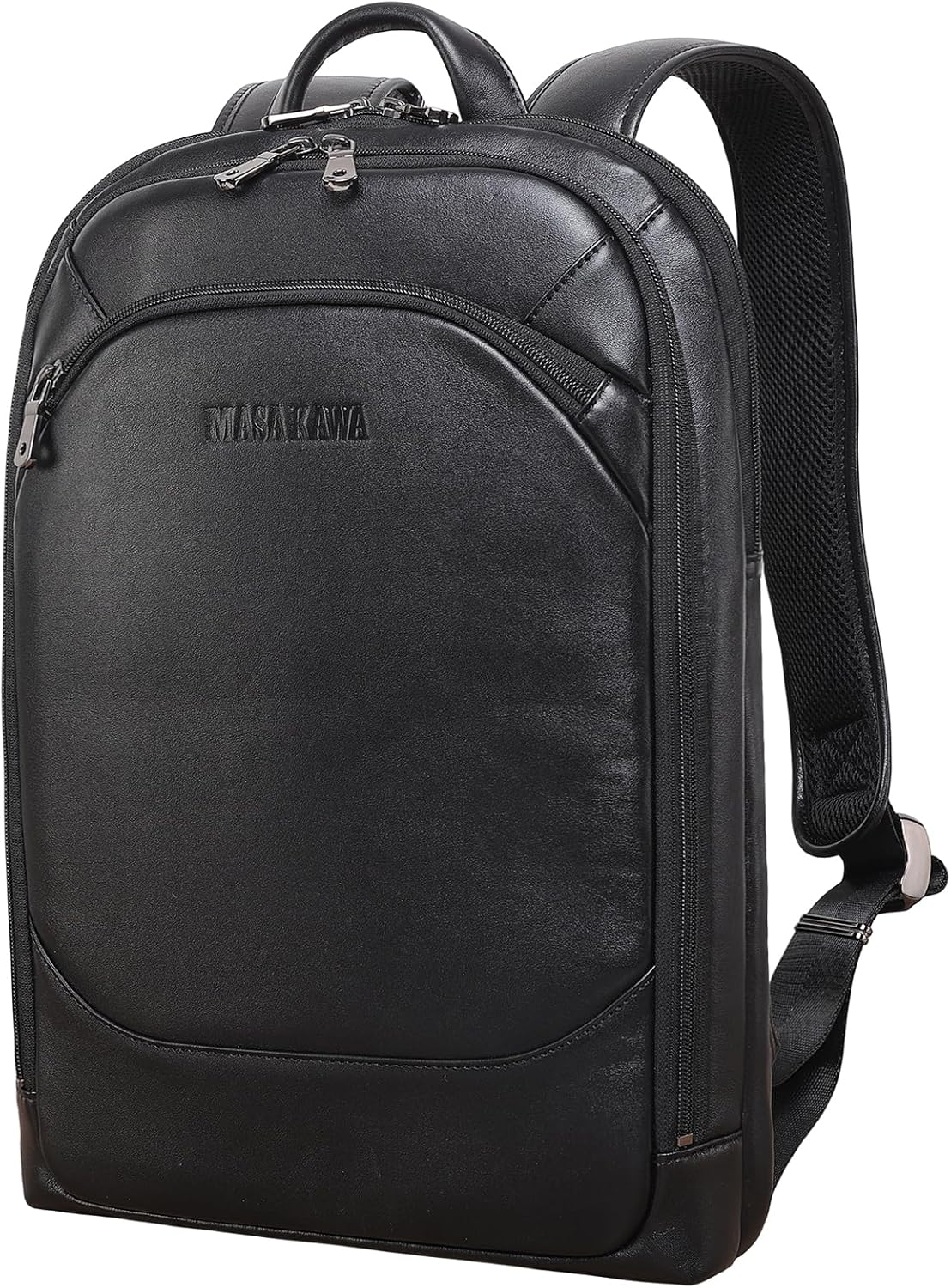 Masa Kawa Genuine Leather Backpack For Men & Women Fits 16”Laptop Computer, Black Waterproof Slim Thin Business Work Casual Daypack