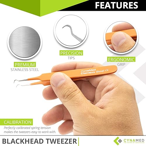 Miniatura 8 de Pinza para puntos negros  Extractor profesional de punta de acero curvada de comedón quirúrgico y astillas por Rapid Vitality. Herramienta ideal