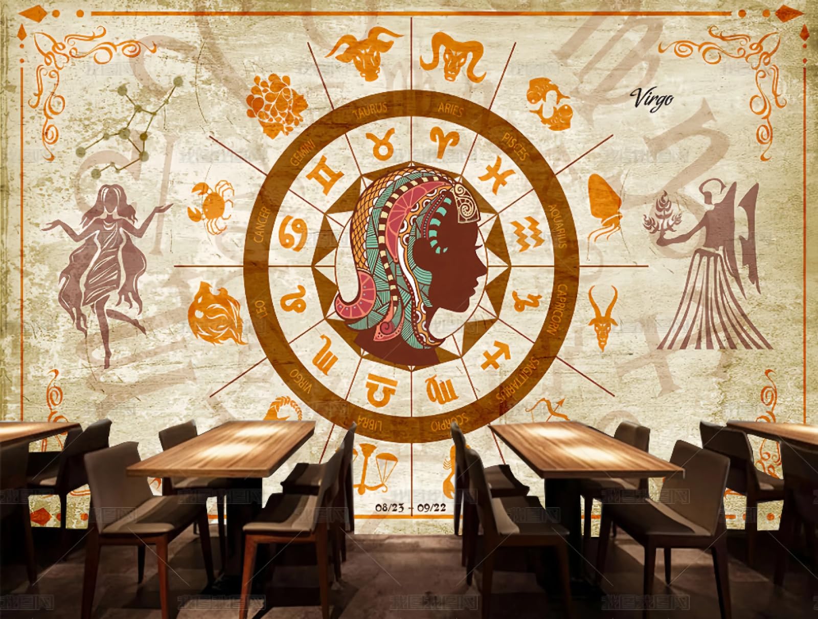 Tapeta retro z motywem konstelacji Panny, kawiarnia-restauracja fresk, 3D, 250x175cm