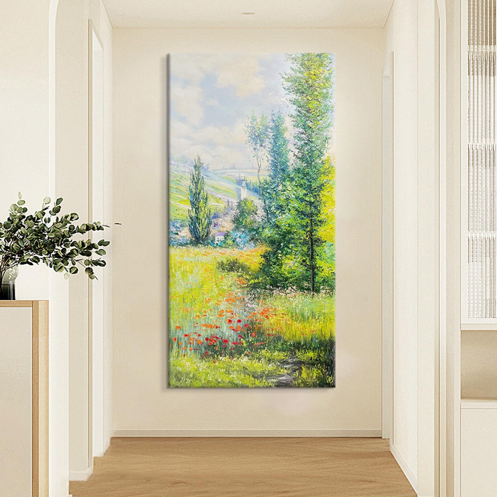 Art mural moderne en toile : peinture abstraite d'herbe pastorale grand format