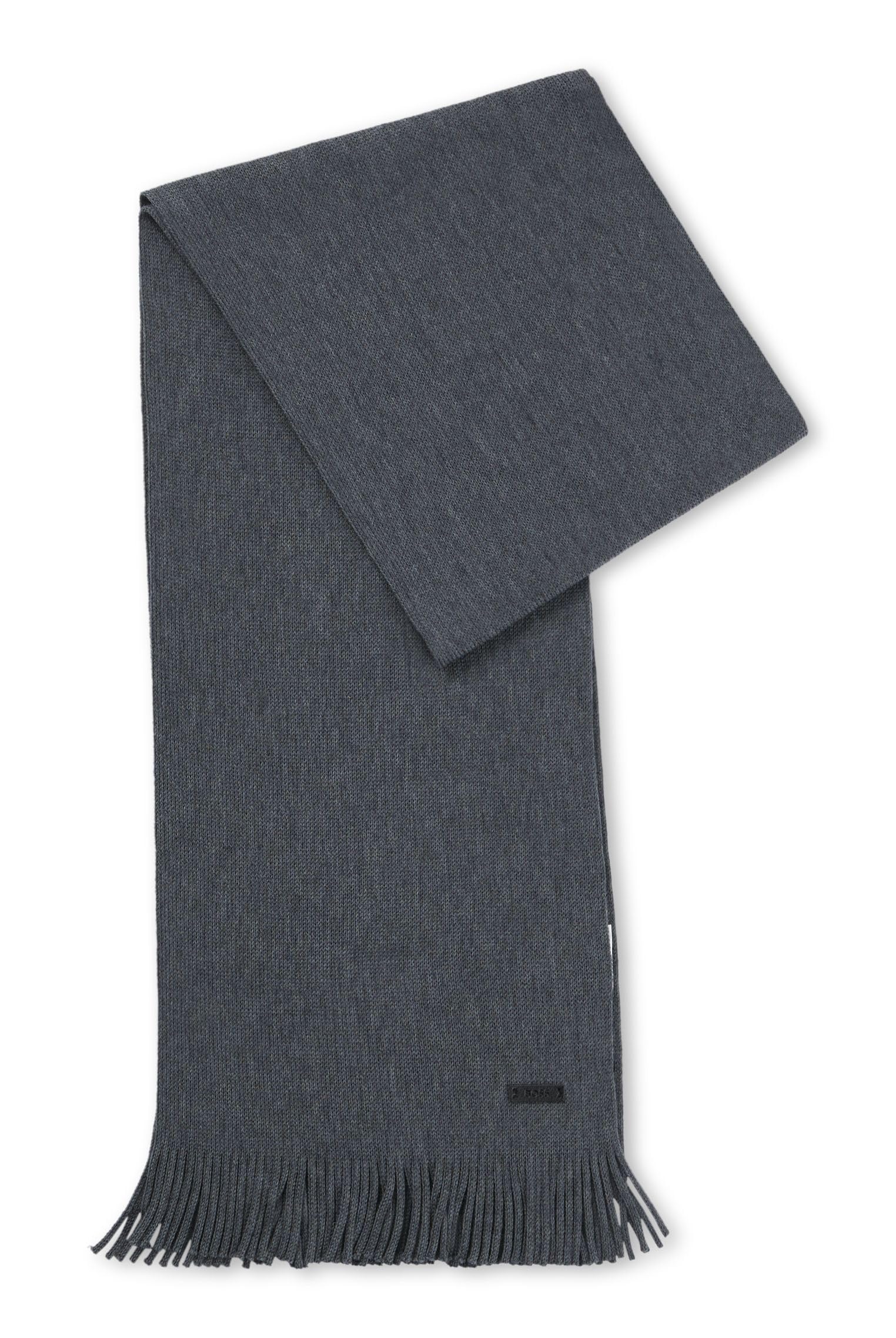 Boss Men's Medium Grey Albas Raschel-Knit Scarf In Responsible Virgin Wool