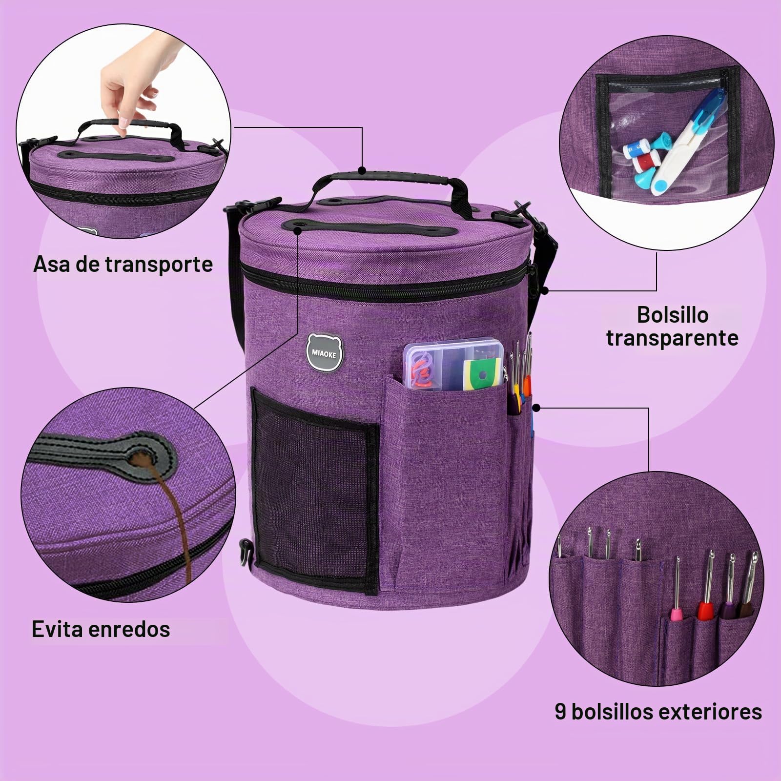 79Pcs Kits de Ganchillo para Adultos Principiantes, Portátiles Grochet Kit | Bolsa Impermeable Grande para Tejer, Organizador de Hilo, Regalo Ideal para Guardar Agujas de Ganchillo, Morado