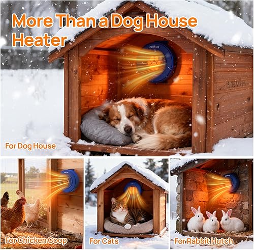 Miniatura 6 de Calentador de casa de perro de metal de 500 W, temporizador de 24 horas y termostato inteligente de 40-115 F, cable a prueba de masticación de 9.8