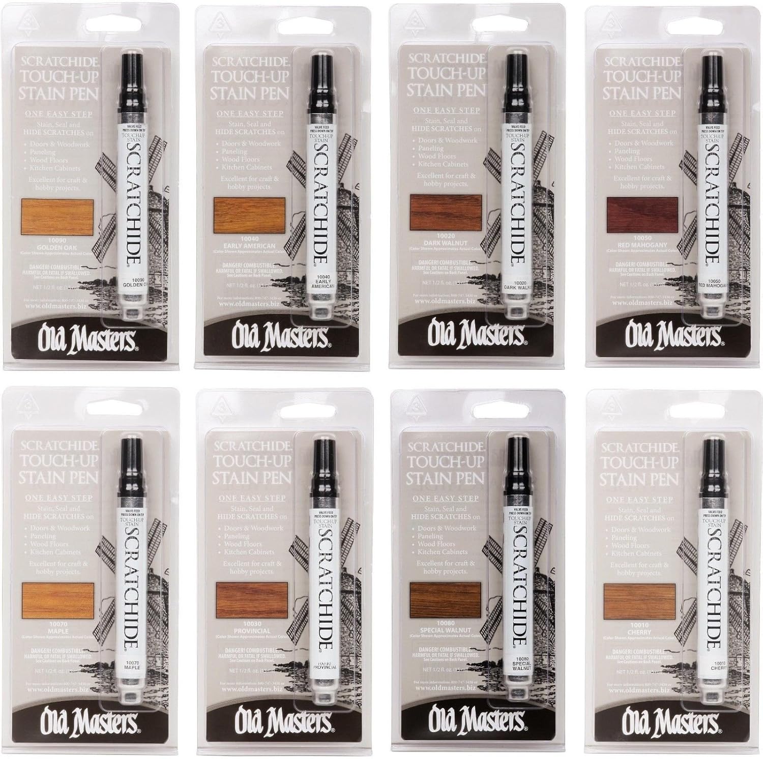 Old Masters Scratchide TouchUp Wood Stain Pens Complete Set of 8
