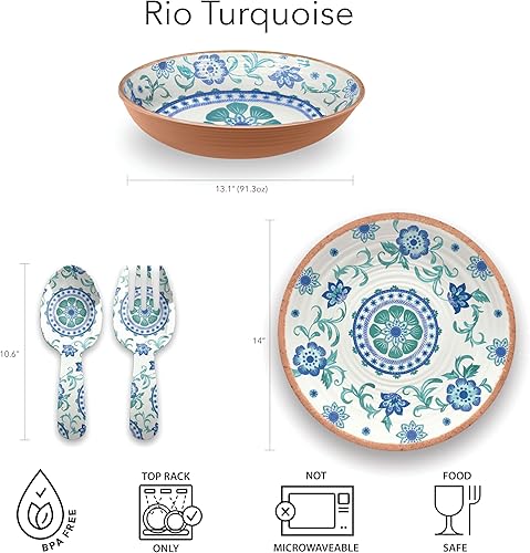 Miniatura 10 de TarHong Rio - Plato de cena floral turquesa, 10.5 pulgadas, melamina, juego de 6
