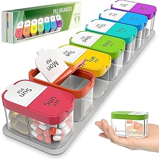 Extra große Tablettenbox 7 Tage morgens abends - XXL Wochen Pillendose - übergroße Medikamentenbox für eine Woche Tabletten Organizer mit großen herausnehmbaren Tagesfächern Pillendose 2 Fächer