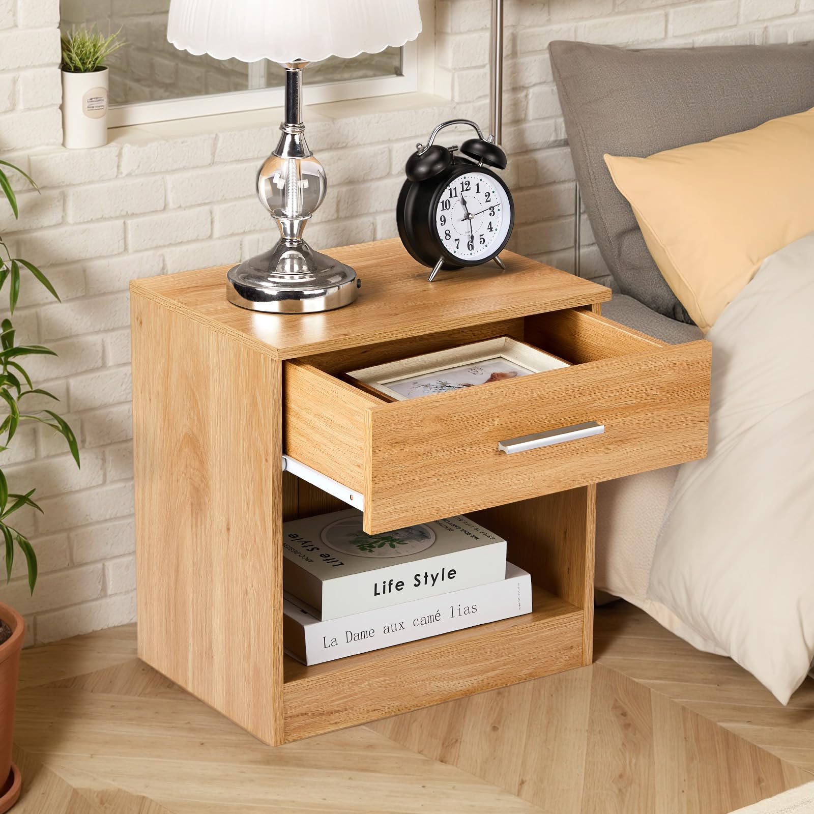 Table de Chevet Lot de 2, Table de Nuit, Commode Chambre avec 1 Tiroir, Convient pour Salon, Chambre, 39 x 29 x 41 cm (2, Chêne)