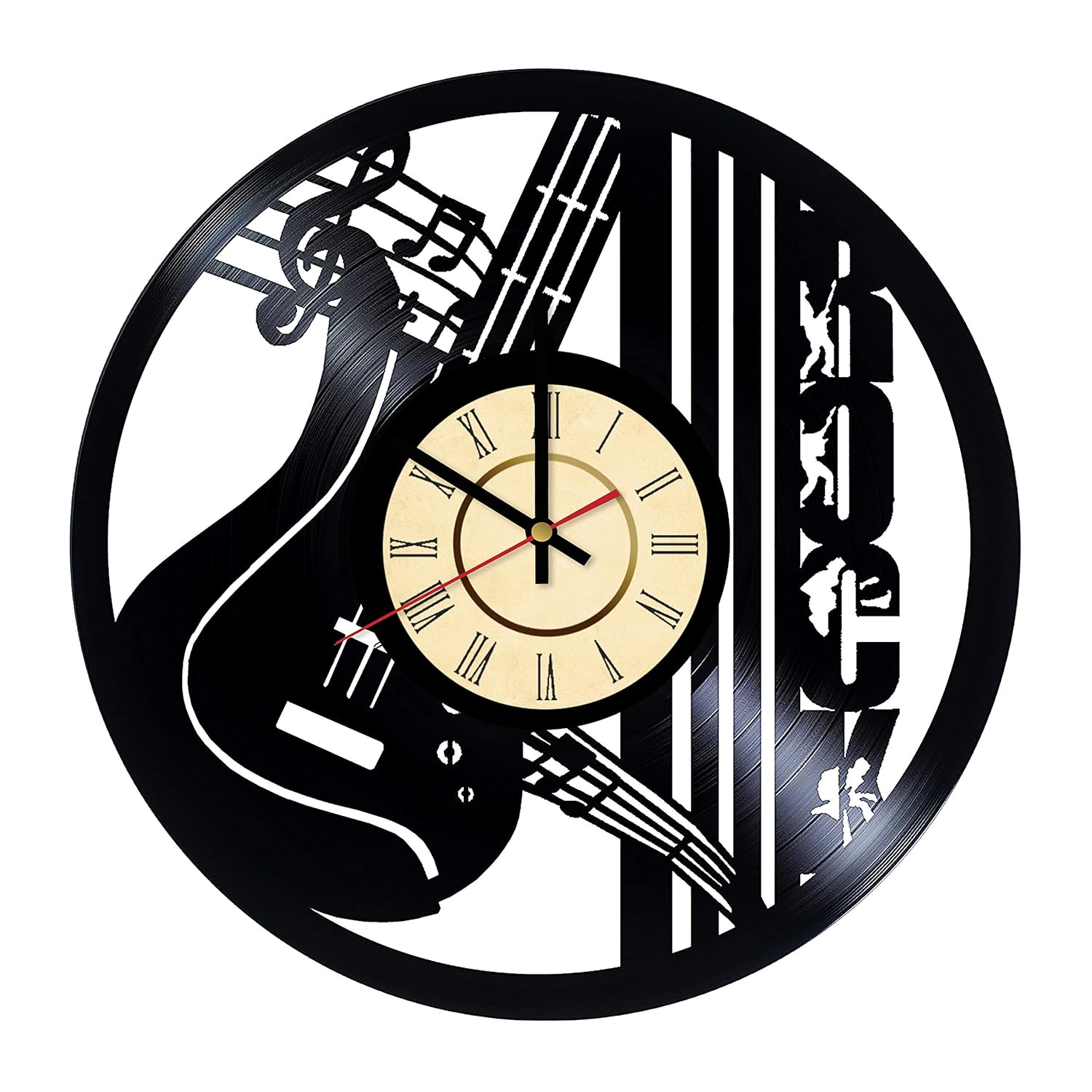 Rock Music clock, Music clock, Vinyl Records Clock, Guitar Love gifts art, Retro