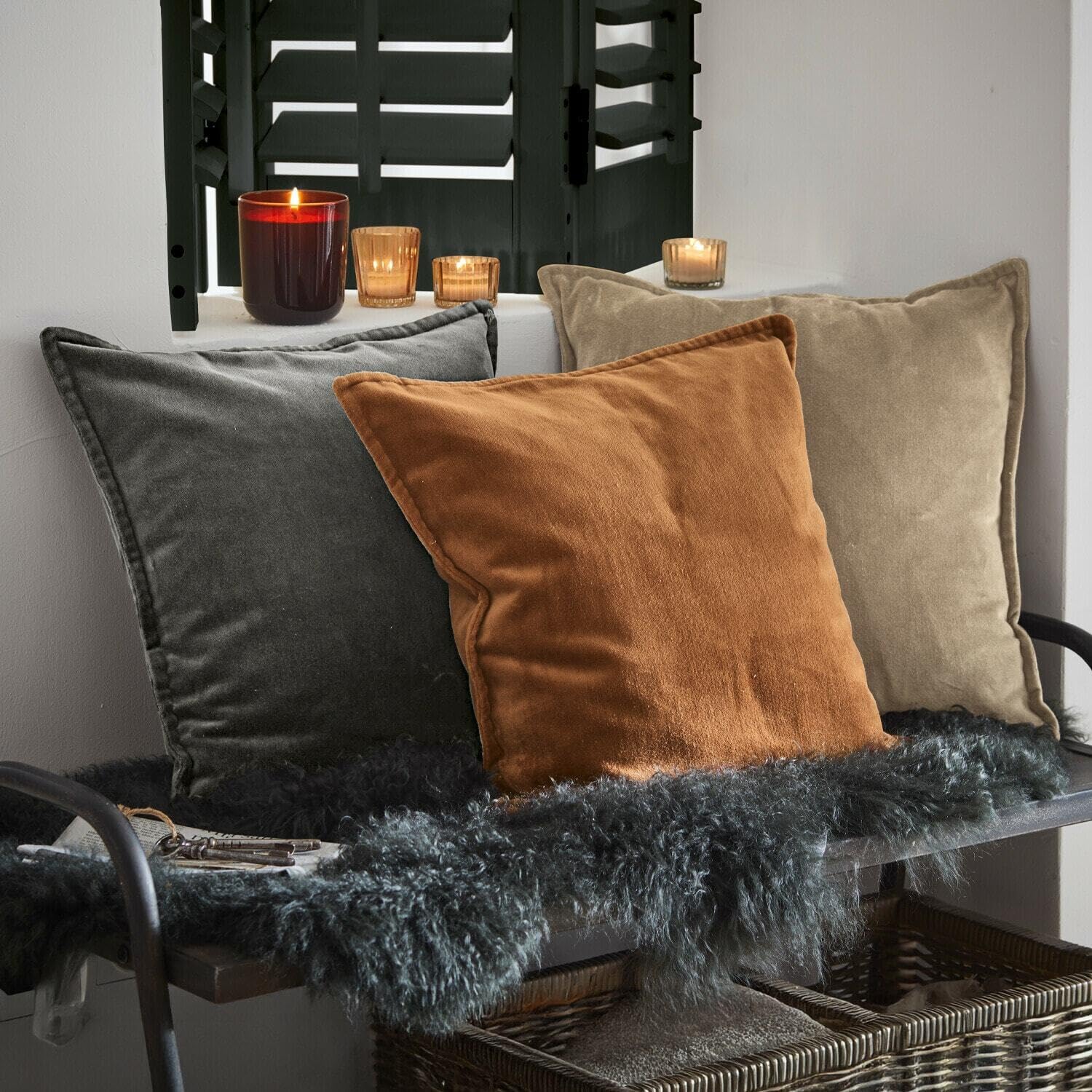 Loberon Kissenhülle 3er Set Lumeau, orange/grau/beige | streichelweiche Haptik, edles Farbspiel, Schlichtes Design, Kissenbezug, Wohntextilien, Wohn-Accessoires, Baumwollsamt