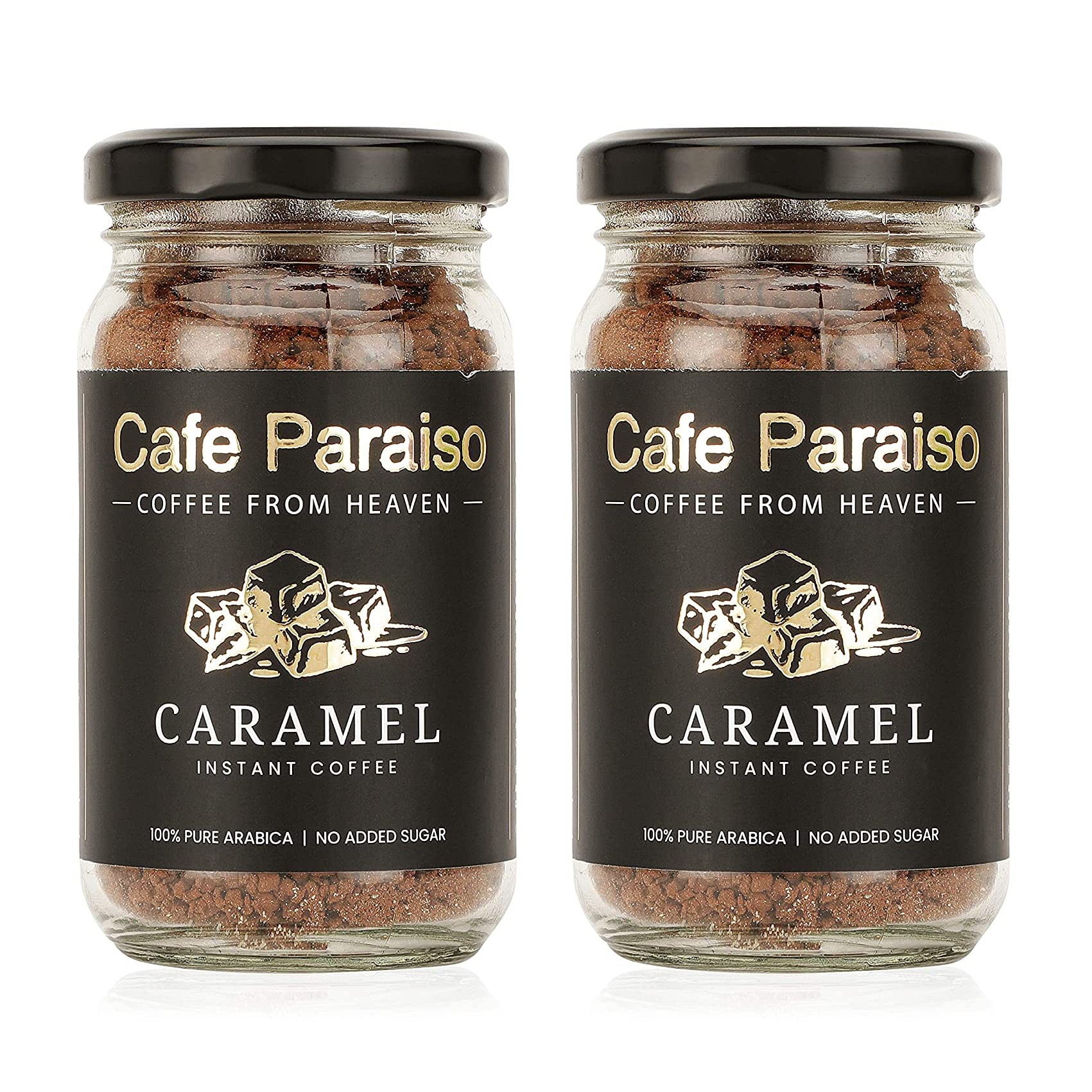 Cafe Paraiso Caramel Combo Instant Premium Flavored Arabica Coffee | Rich & Creamy Caramel Flavor, Perfect for Coffee Lovers | Convenient Instant Coffee | 100g
