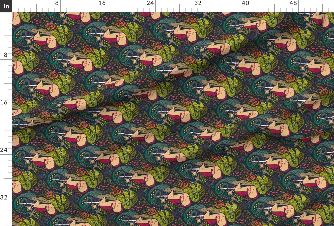Spoonflower Fabric - Mermaid Unicorn Horizontal Underwater Magic Mythical Ocean Printed on Upholstery Velvet Fabric Fat Quarter - Upholstery Home Decor Bottomweight Apparel