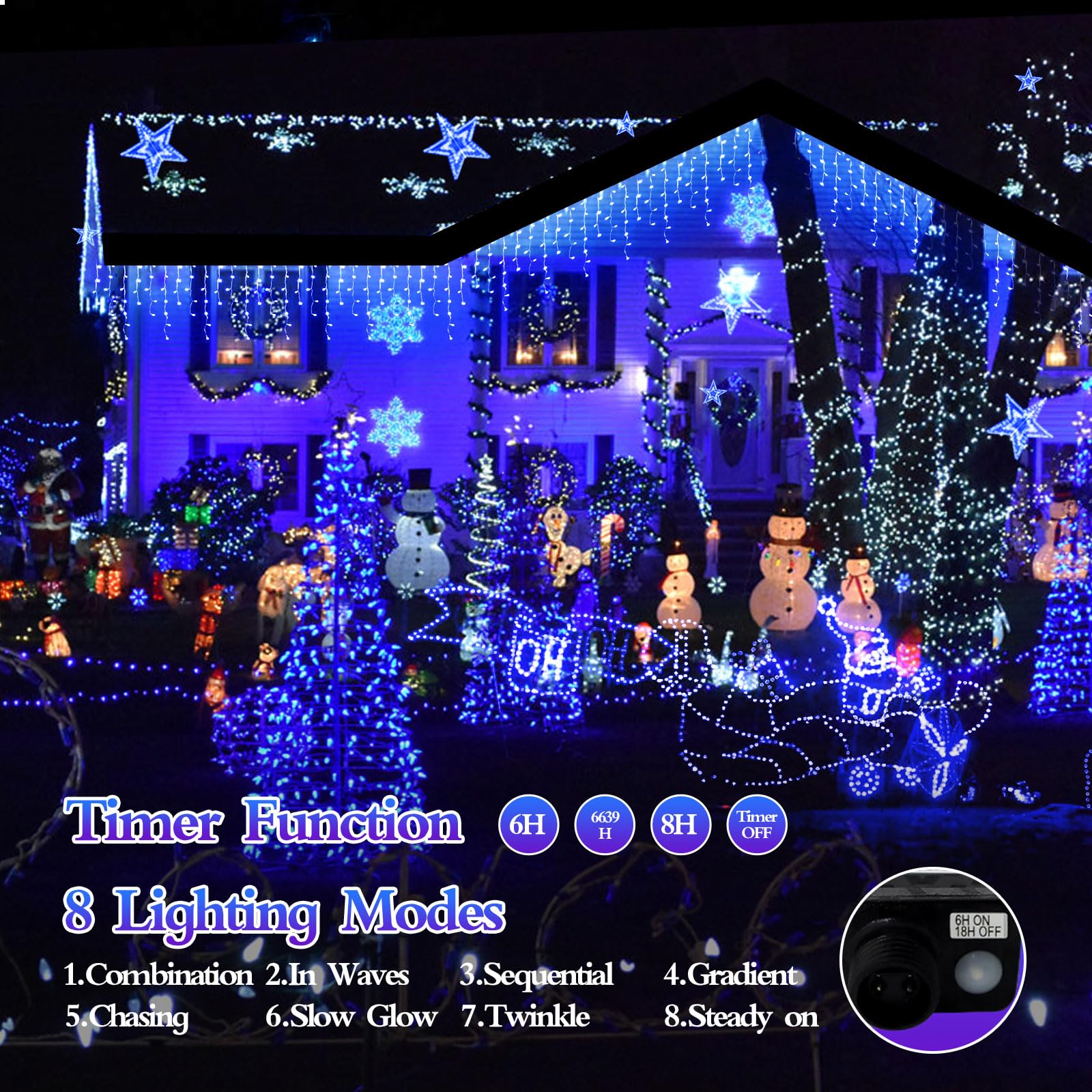 Weihnachtslichter Außen Super Lang 1600 LED 164FT Timer 8 Modi Stecker Dimmbar Weihnachtslichter Wasserdicht Innen LED-Streifen Lichter Dekor für Dach Terrasse Garten Urlaub Hochzeit Party Blau