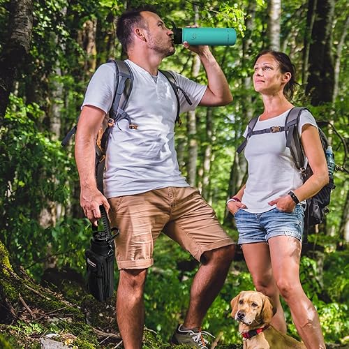 Miniatura 9 de NATURE PIONEOR Botellas de agua aisladas con pajilla, botella de agua de acero inoxidable de 24 onzas con soporte, portador  funda, reutilizable, de