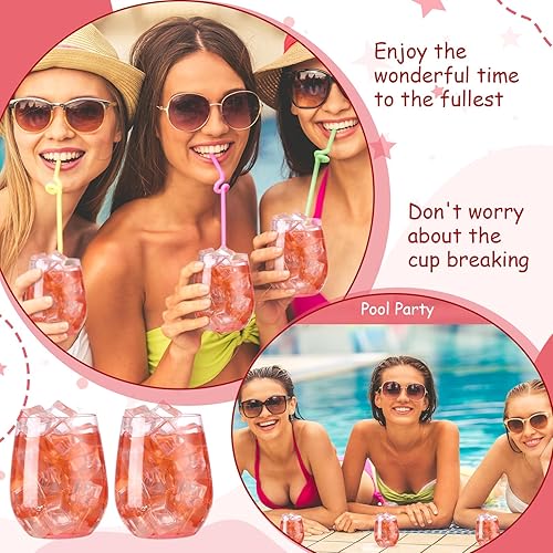 Miniatura 10 de Tioncy 12 copas de vino de plástico transparente de 14 onzas, reutilizables, sin tallo, vasos de plástico irrompibles en colores pastel, para bodas,