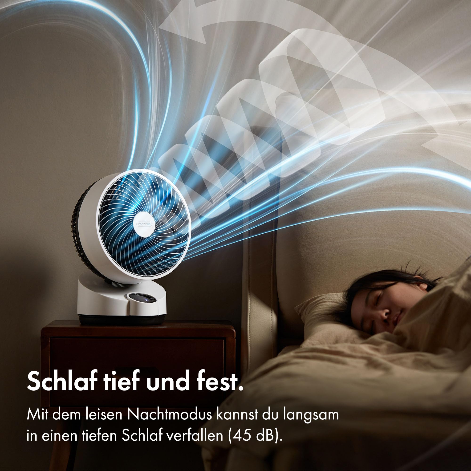 VonHaus Umluft Ventilator Leise Tischventilator 3 Geschwindigkeitsstufen 3 Modi Fernbedienung 12-h-Timer 60° Schwenkfunktion LED-Display