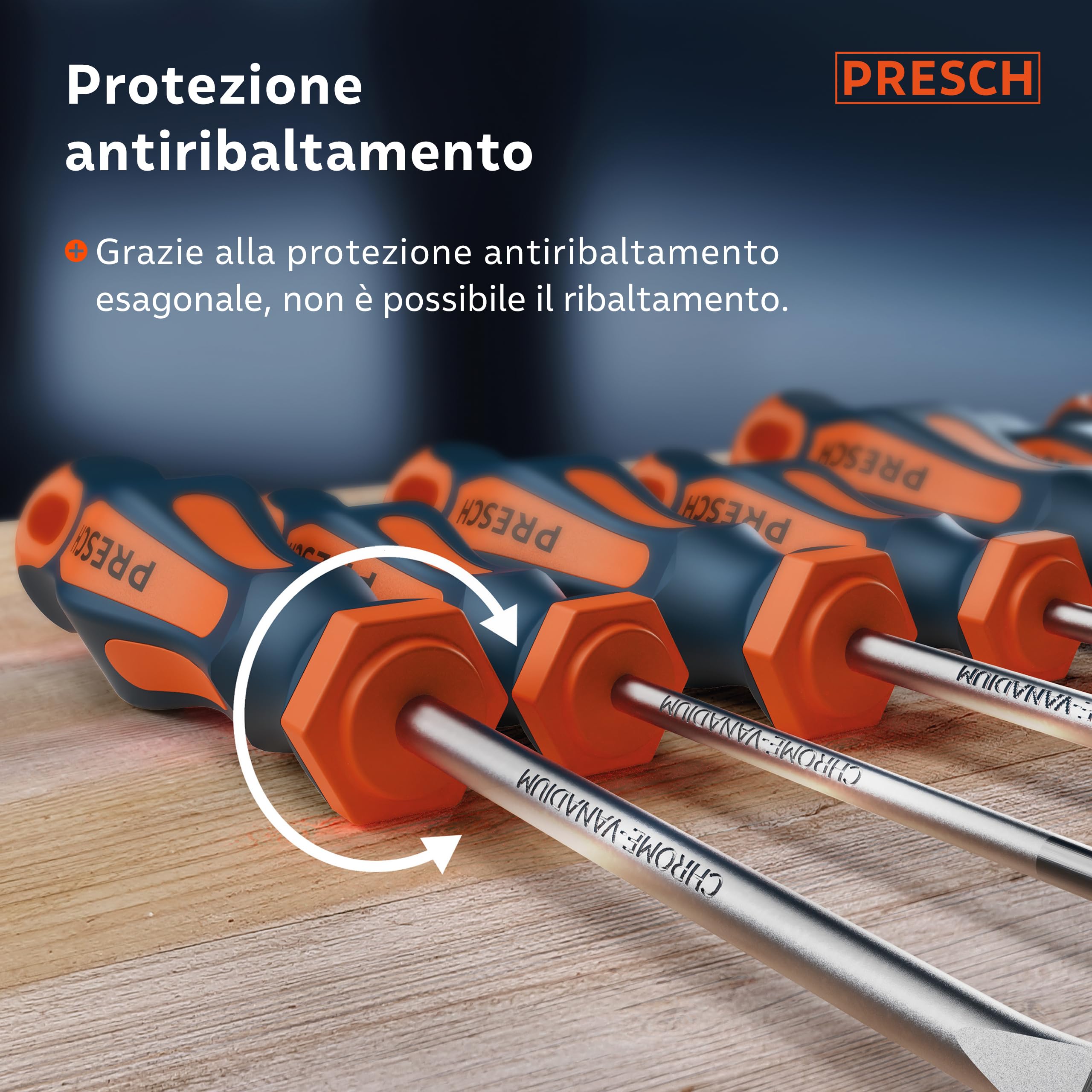 Presch set di 7 cacciaviti - Set di cacciaviti magnetici a taglio e croce - Attrezzi professionali