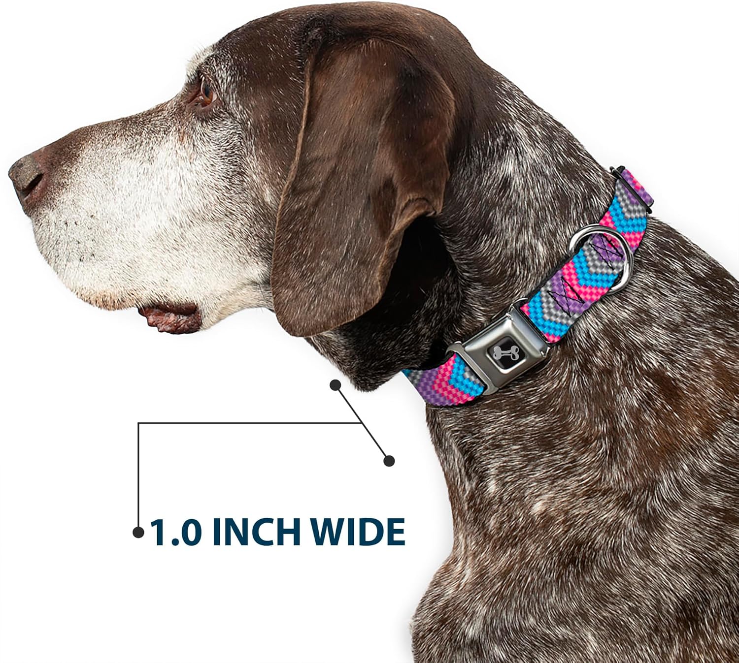 Buckle-Down Seatbelt Buckle Dog Collar - Chevron Weave Gray/Lavender/Pink/Baby Blue - 1.5" Wide - Fits 18-32" Neck - Large