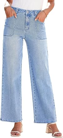 Astylish Womens High Waisted Straight Leg Jeans Stretchy Wide Leg Jeans Trendy Denim Pants