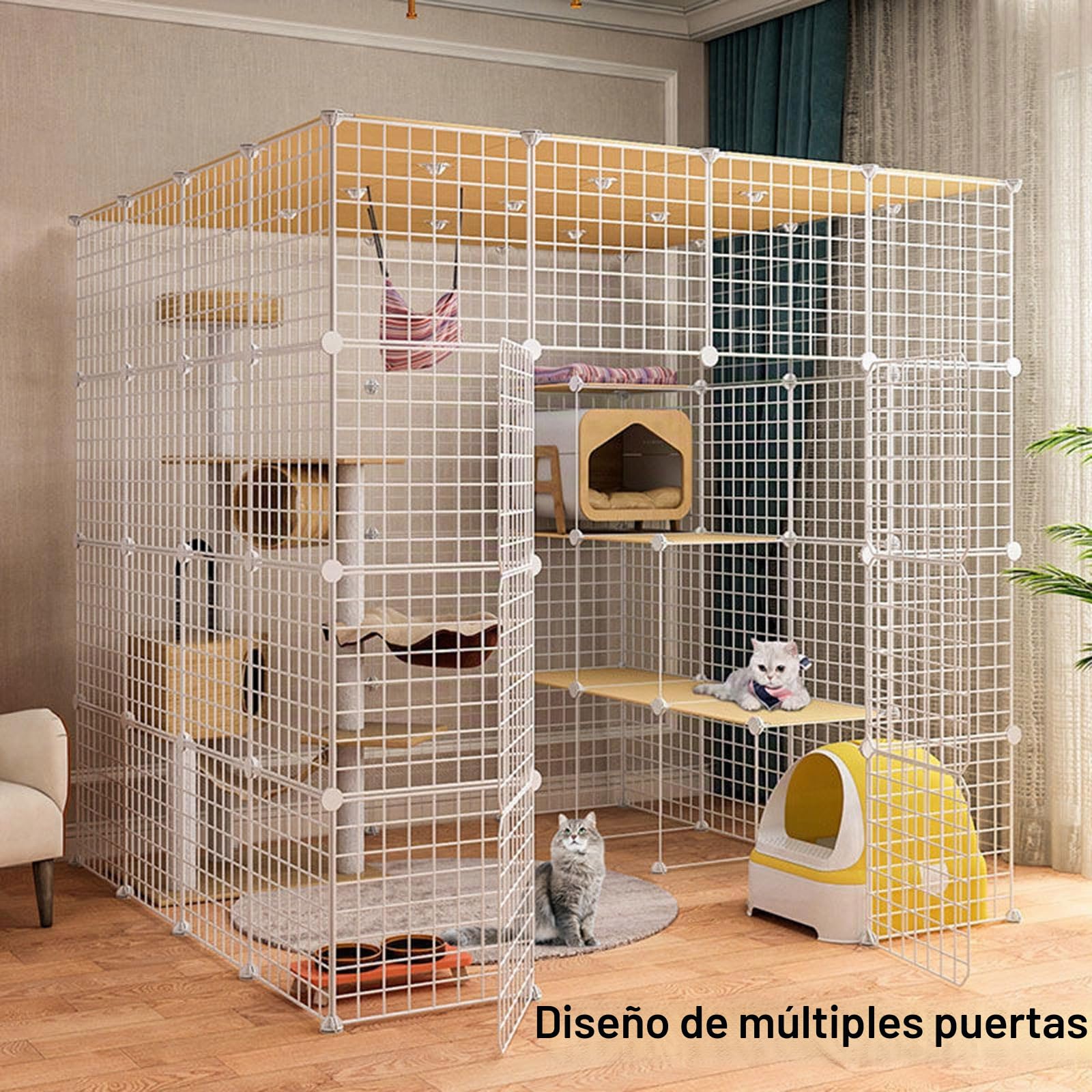 Jaula Exterior Gato, Jaula Grande para Gatos, Jaula de Perreras de Alambre de Metal Desmontable, Jaula de Perreras de Alambre de Metal Desmontable, para 1-3 Gatos