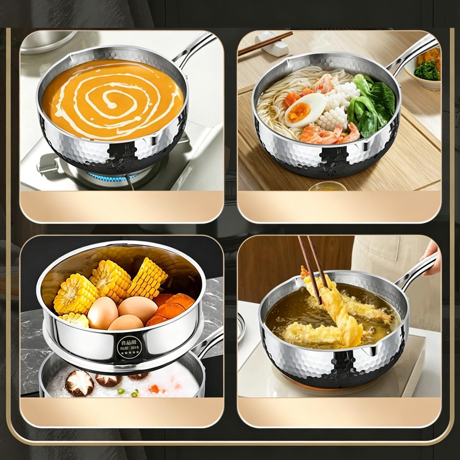 Cazo Con Tapa Acero Inoxidable Con Tapa, Asa Y Pico Vertedor | Cazo Pequeño Para Vapor Y Salsas Para Freír Cocer A Fuego Lento Hervir Cocinar Comidas Saludables En Cocina Y