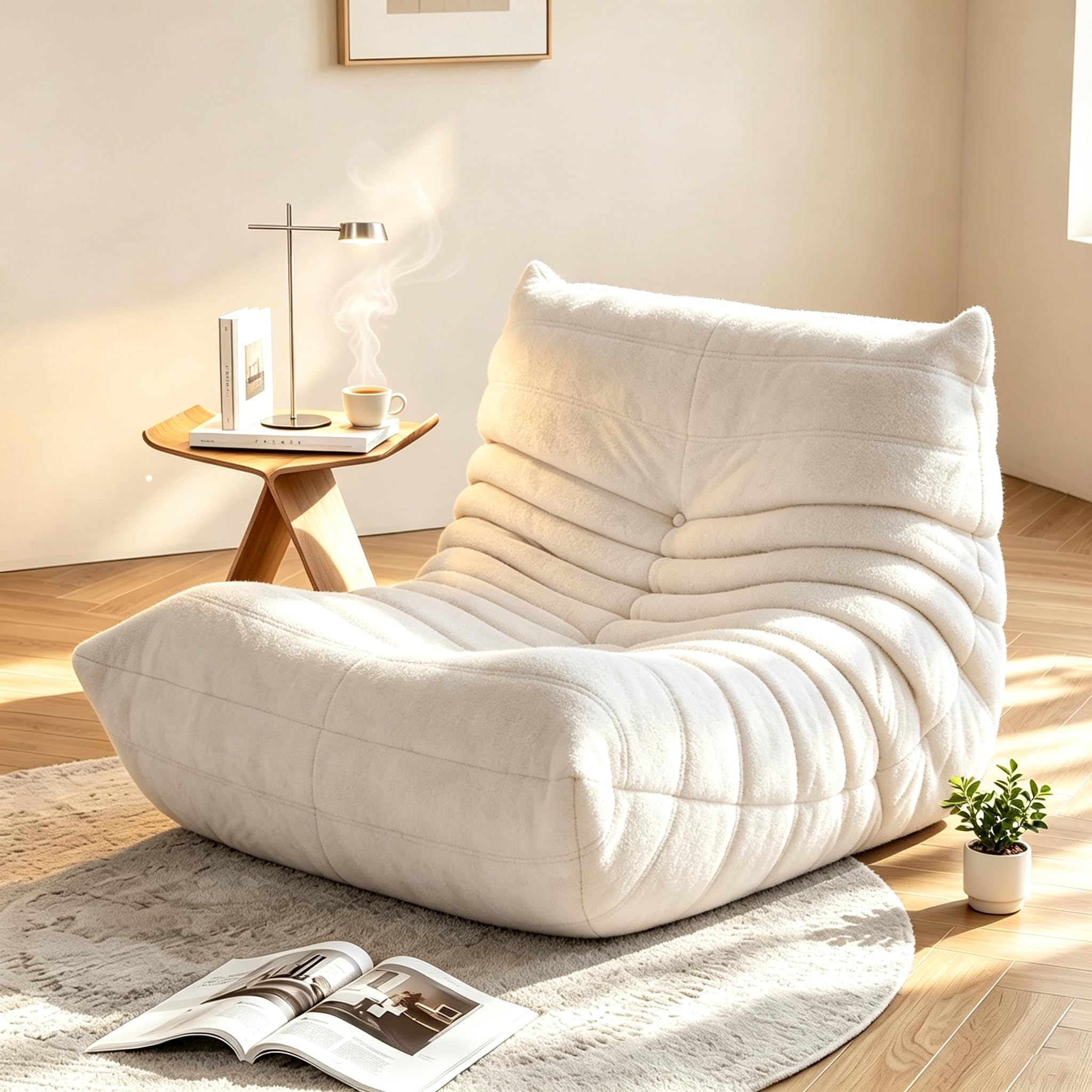 YVDNHP Bean Bag Chair for Adults, L-Shaped Memory Foam Togo Lounger, White