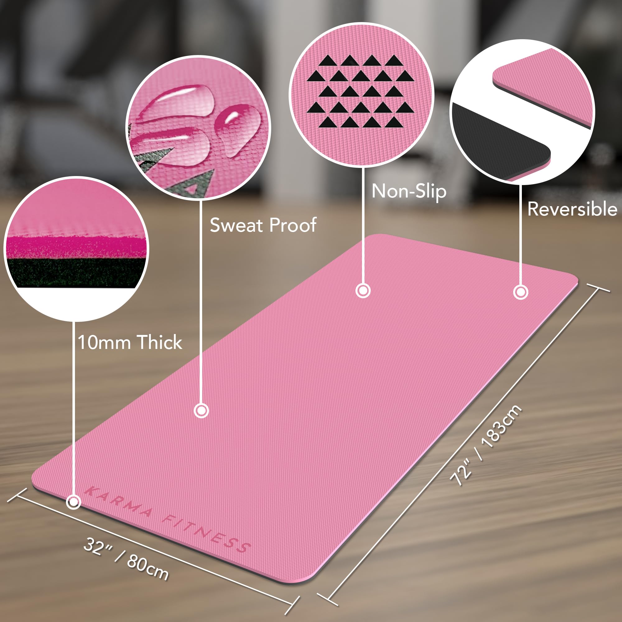 Karma Fitness Esterilla de ejercicio grande – Esterilla de yoga extra ancha y extra gruesa (183 cm x 80 cm x 10 mm), esterilla de fitness TPE con correas de transporte gratuitas, perfecta para entren