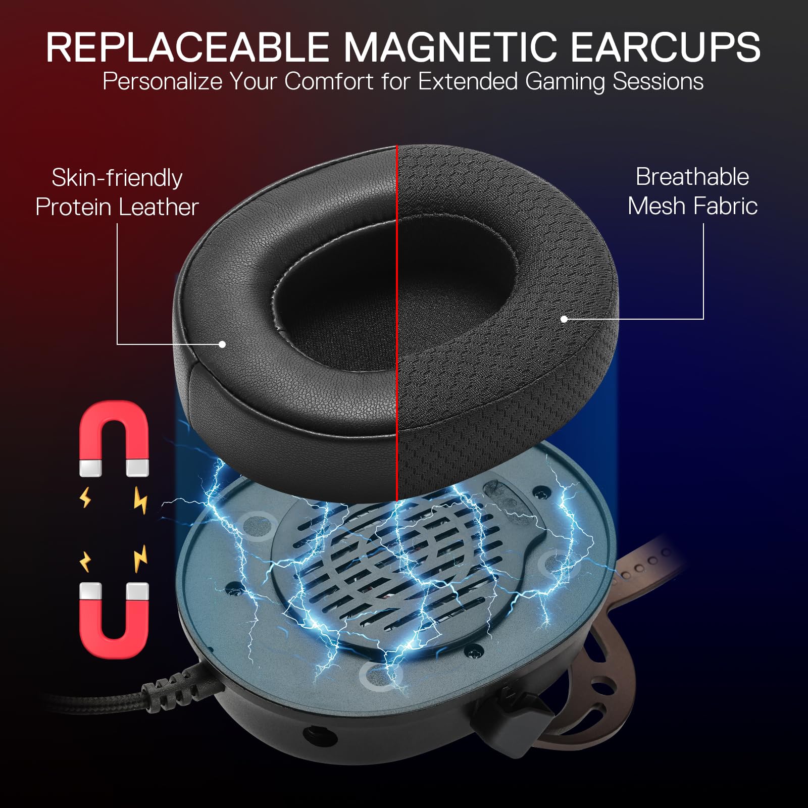 Redragon H730 Auriculares Gaming USB Cableados Drivers 53mm | Sonido Espacial 360° Micrófono Desmontable Cancelación Ruido Almohadillas Magnéticas Reemplazables