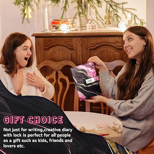 Miniatura 5 de CAGIE Diario con candado para niñas, A5 con contraseña rellenable, con forro, diario bloqueado, lindo regalo de Navidad y cumpleaños para niñas de