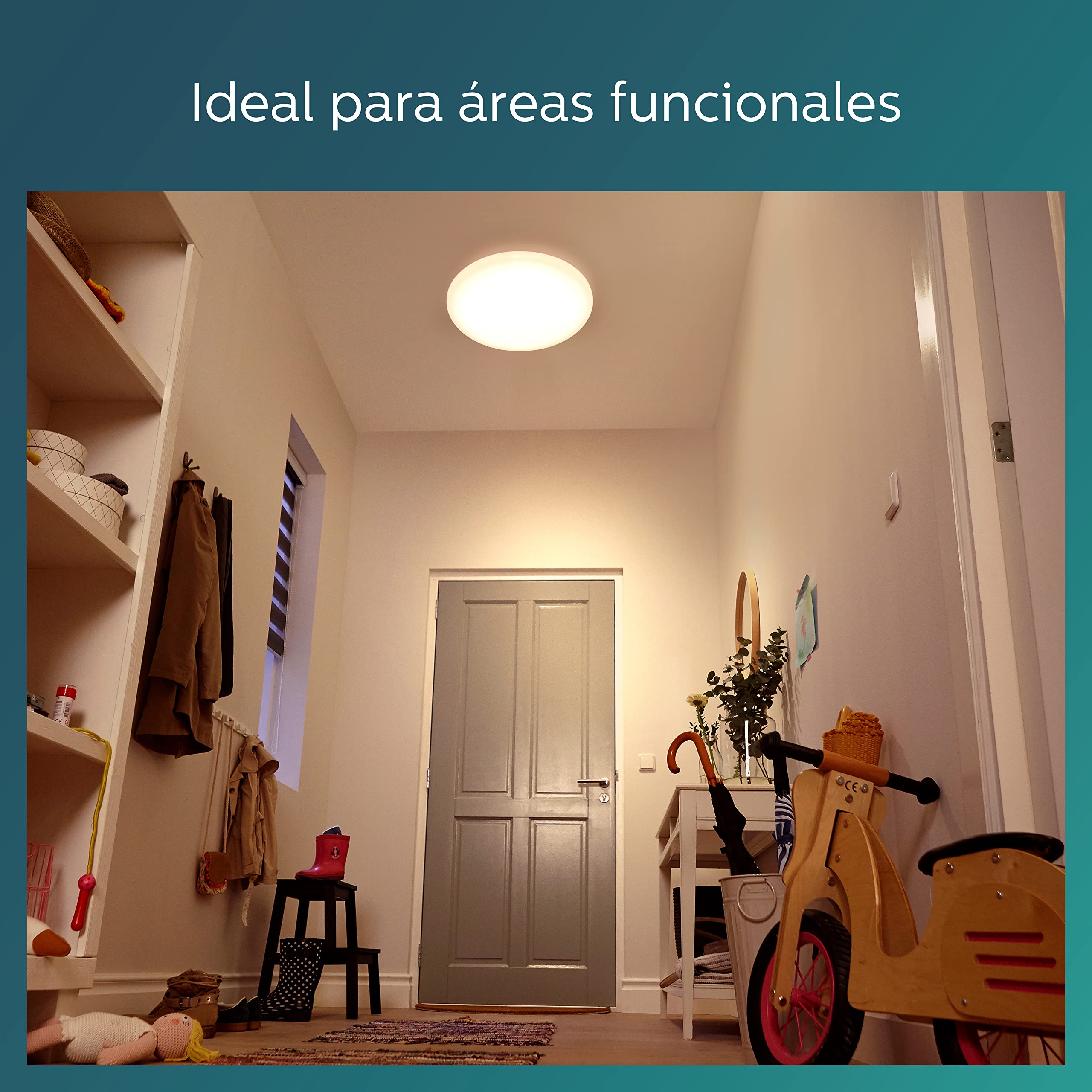 Philips - Plafón Philips Shan, lámpara LED de techo funcional, color blanco, luz blanca cálida, 12W - 27K