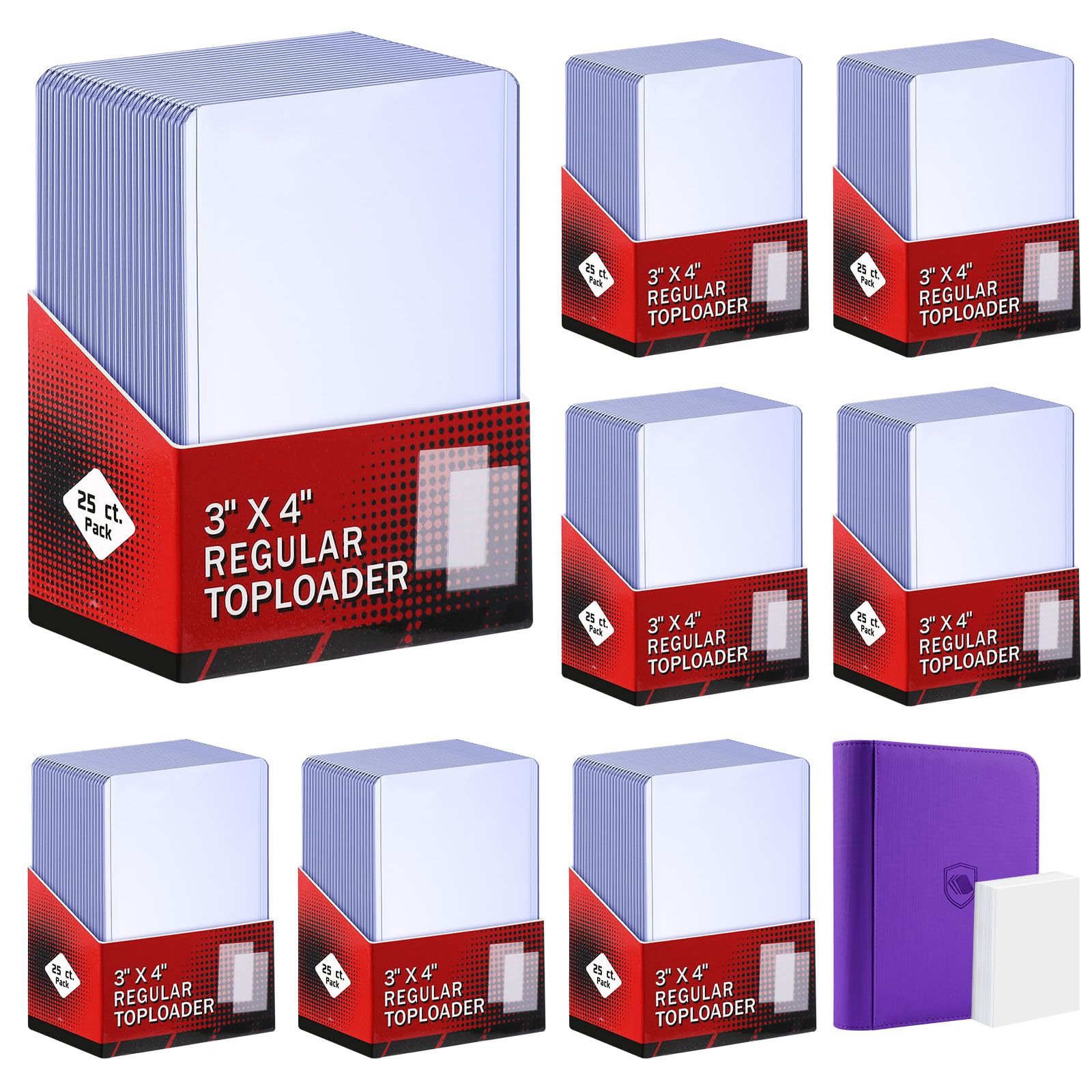 khlerox 400 Card Sleeves, Included 96 Pockets Top Loader Binder, 3" x 4" Hard Plastic Card Protector, Trading Card Sleeves for Sports Trading Cards (200 Hard Card Sleeves + 200 Clear Sleeves)