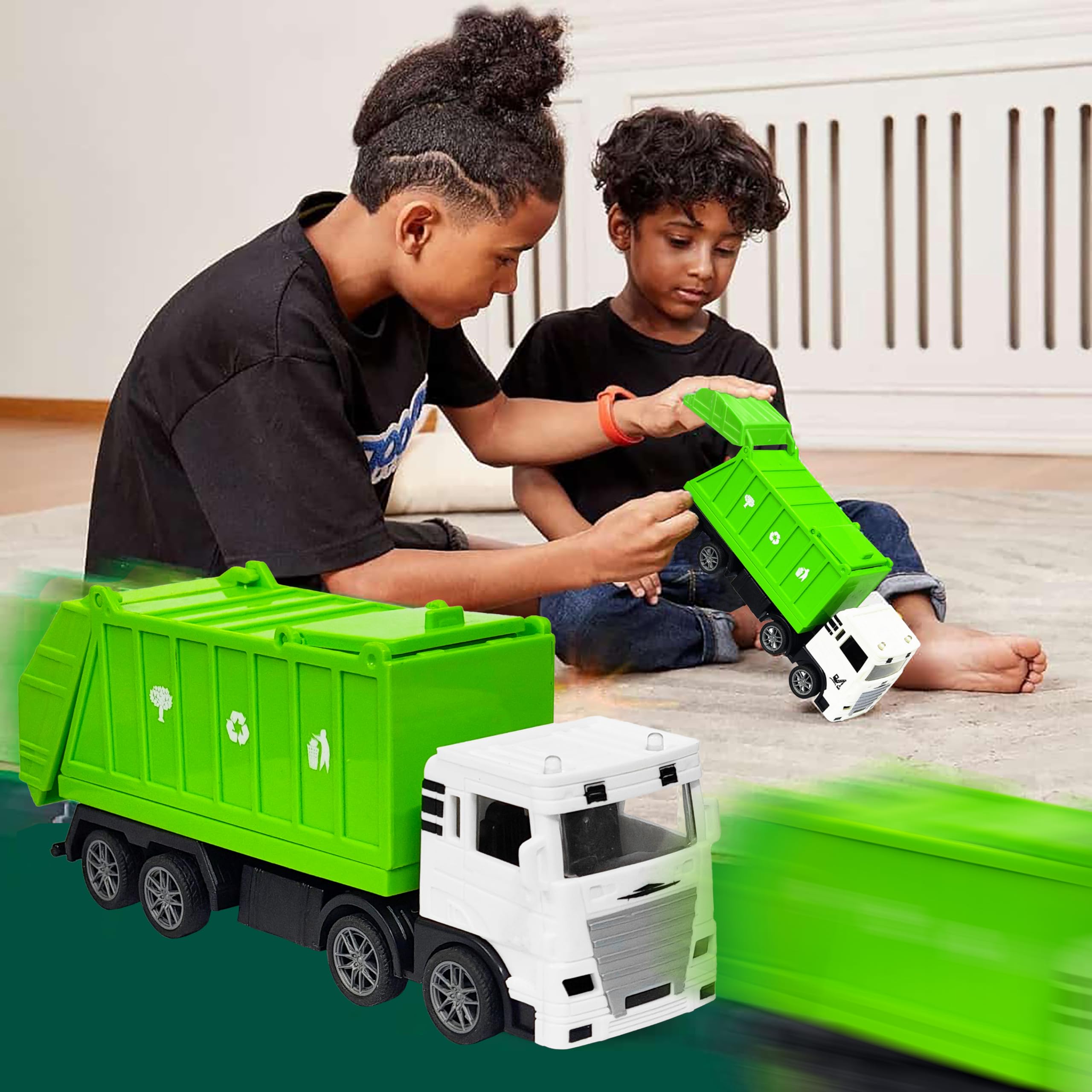 VGRASSP City Sanitation 8 Wheel Truck Toy for Kids - Friction Powered Garbage Dumper Toy Vehicle with Openable Top and Back Door - Color As Per Stock 1