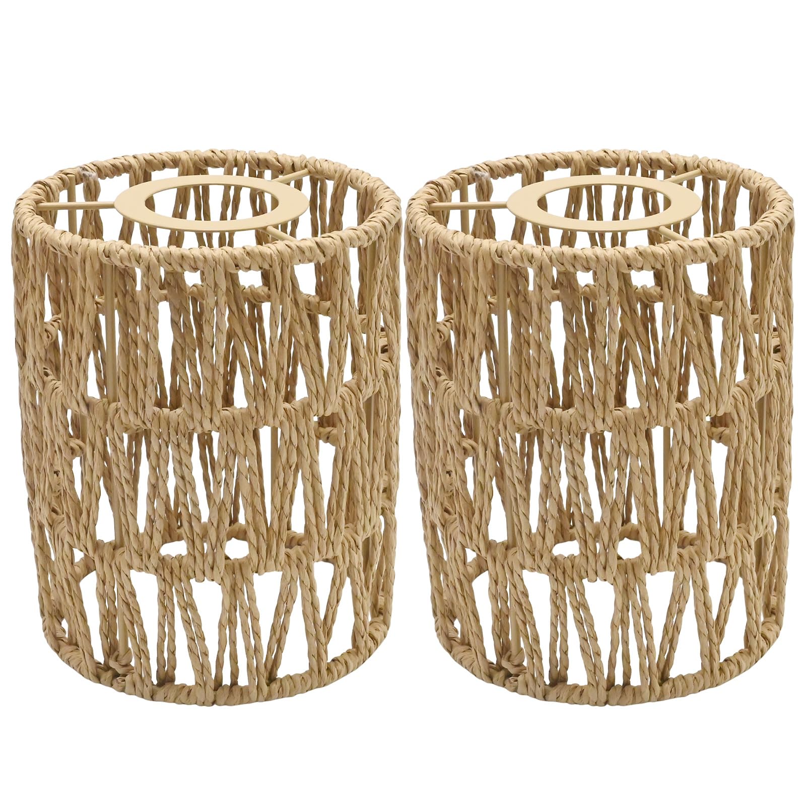 MospdyGear 2 PCS Woven Rattan Lampshade, Boho Style Pendant Light Shade, Vintage Wicker Ceiling Lamp Cover for Living Room, Kitchen and Hallways