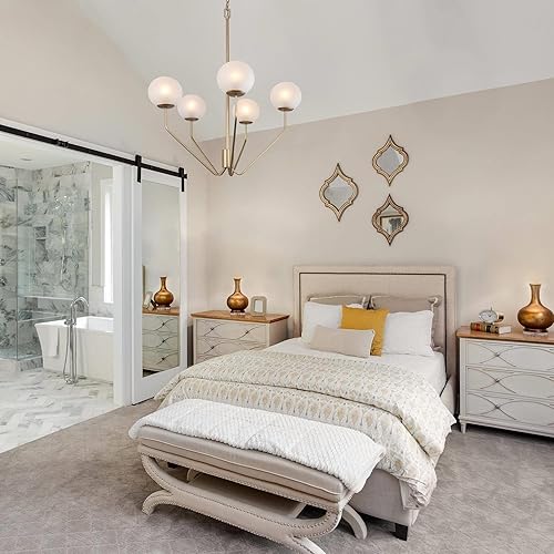 Miniatura 4 de KSANA Candelabro de globo dorado, lámpara moderna de 5 luces con pantallas de vidrio esmerilado para comedor, isla de cocina, dormitorio y sala de