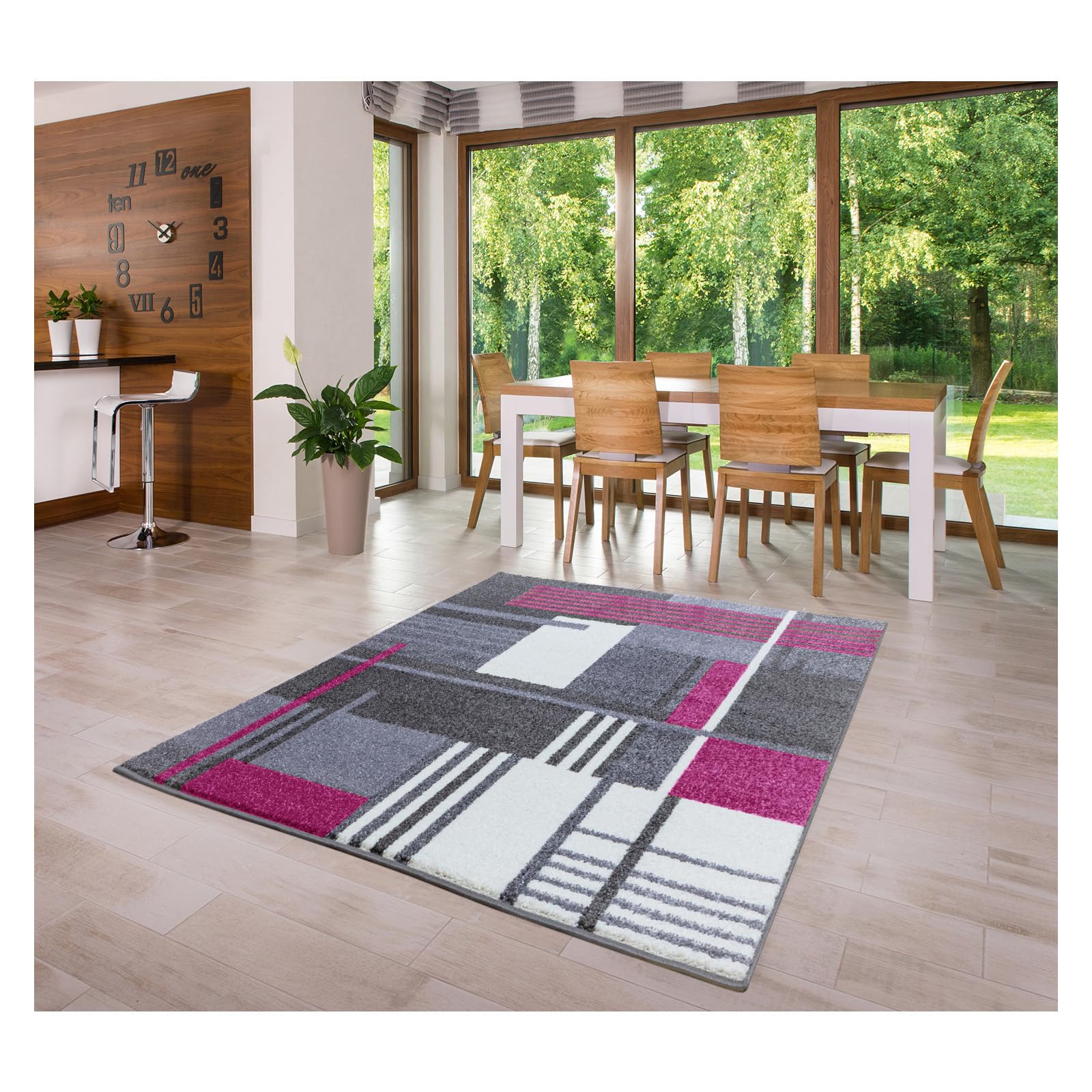 MDEKOR Alfombra para salón, dormitorio, comedor, 200 x 290 cm, color gris y rosa, con certificado Öko-Tex