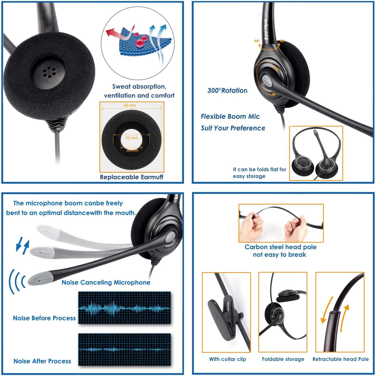 Buy VoiceJoy USB Plug Headphone Call Center Noise Cancelling Headset with Quick Disconnect