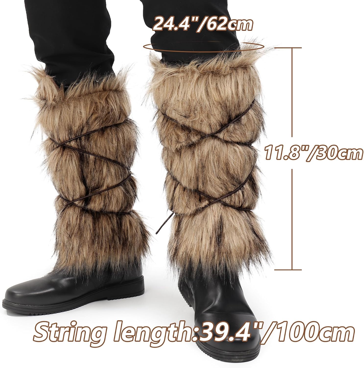PROCOS Medieval Faux Fur Leg Warmers Wrap Fuzzy Boot Cuff Cover for Women Men Warrior Costumes