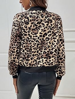 Amazon.com: Milumia Women's Leopard Print Zip Up Bomber